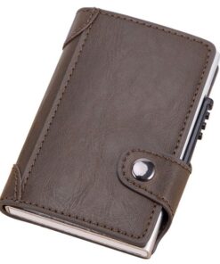 Anti-theft RFID Slide Out Aluminum and PU Leather Credit Card Wallet - Brown