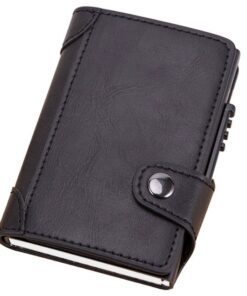 Anti-theft RFID Slide Out Aluminum and PU Leather Credit Card Wallet - Plain Black