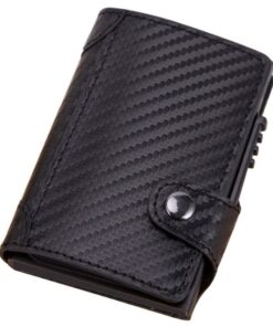 Anti-theft RFID Slide Out Aluminum and PU Leather Credit Card Wallet - Striped Black