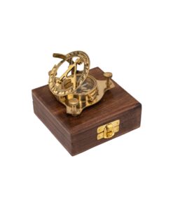 Antique Brass West London Sundial Compass in Wooden Box Vintage Decor