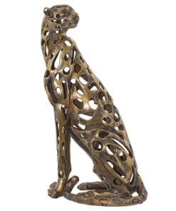 Antique Gold Sitting Cheetah Sculptured Statue -NAJ43U1