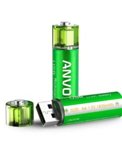 Anvow 2x AA Rechargeable Batteries - 1.5v Lithium Ion 1800mWh
