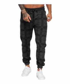 APEY - Joggers Checkered Mens Joggers Casual Tapered Pants -Dark Grey - M