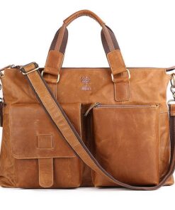 APEY - Leather Bags Briefcase Laptop Bag - Premium 1st Layer Cowhide Bag - Toffee