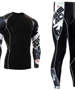 APEY Mens Workout Compression Gym Set - Sports Tights & Long Sleeve Shirt - XS