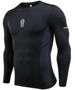 APEY Running Tops Gym Shirts - Long Sleeve Base Layers For Men - All Black - M-L