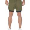 APEY Shorts For Men - 2 In 1 Sports Shorts With Phone Pocket - Army Green - XL