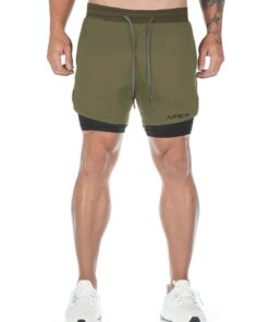 APEY Shorts For Men - 2 In 1 Sports Shorts With Phone Pocket - Army Green - XL