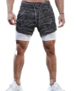 APEY Shorts For Men - 2 In 1 Sports Shorts With Phone Pocket - Black Camo - XL
