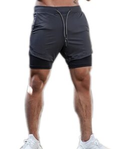 APEY Shorts For Men - 2-in-1 Sports Shorts with Phone Pocket - Dark Grey - XL