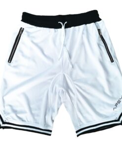 APEY Shorts For Men - Basketball Running Gym Shorts - Zip Pockets - White - L