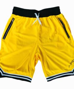 APEY Shorts For Men - Basketball Running Gym Shorts - Zip Pockets - Yellow - M