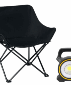 Arole- Foldable Camping Chair/ Portable Solar Light - Black