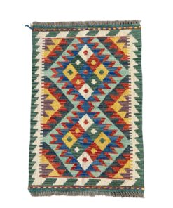 Artistic Green/Blue Hand Knotted Choubi Kilim - 90 x 60 cm