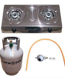 Aruif Two Burner Auto Ignition Stainless Steel Gas Stove & 5Kg Cylinder