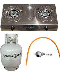 Aruif Two Burner Auto Ignition Stainless Steel Gas Stove & 9Kg Cylinder