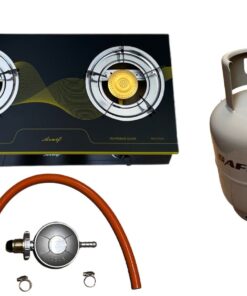 Aruif Two Burner Auto Ignition Tempered Glass Gas Stove & Safy 5Kg Cylinder