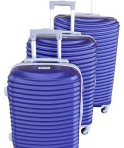 Asa 3 Piece Quality Hard Outer Shell Ringletted Lightweight Luggage Set - Blue