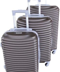 Asa 3 Piece Quality Hard Outer Shell Ringletted Lightweight Luggage Set - Brown