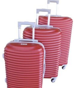 Asa 3 Piece Quality Hard Outer Shell Ringletted Lightweight Luggage Set - Red
