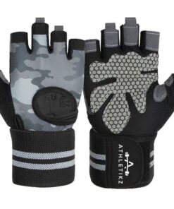 Atheltikz Gym Gloves/ Lifting Gloves - Padded - Wrist Strap Secure - Grey - S