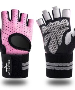 Atheltikz Gym Gloves/ Lifting Gloves - Padded - Wrist Strap Secure - Pink - S