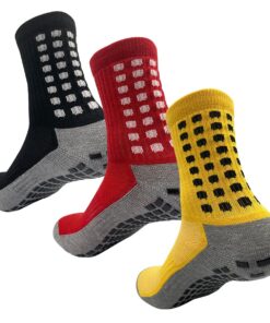 Athletic Grippers Soccer Sport Cushion Socks Anti-Slip Non-Slip Grip 3Pairs - Black+Red+Yellow