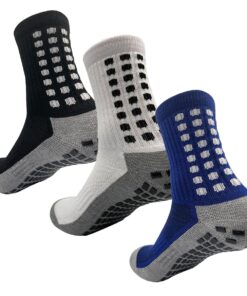 Athletic Grippers Soccer Sport Cushion Socks Anti-Slip Non-Slip Grip 3Pairs - Black+White+Blue