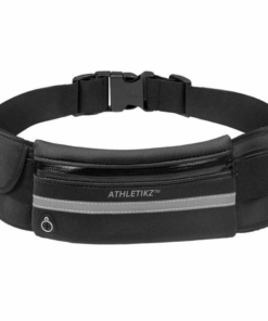 Athletikz Running Waist Bag/Belt Water Bottle Slot/Reflective Strip - Black