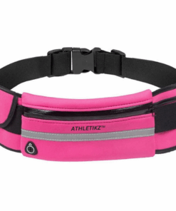 Athletikz Running Waist Bag/Belt - Water Bottle Slot/Reflective Strip- Pink