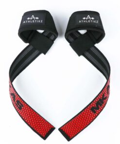 ATHLETIKZ Weightlifting Straps + Silicone Grip - Strength & Weight Training - Red