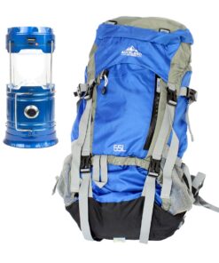 Auckland 65L Hiking/Camping Backpack with Solar Camping Lantern - Blue