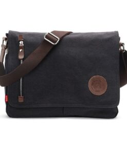Augur Messenger Crossbody Canvas Bag - Black
