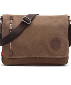 Augur Messenger Crossbody Canvas Bag - Coffee