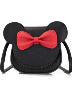 Baby Girl Cartoon Crossbody Bag, Cute Mouse Ear Bowknot Magnetic Snap - Black