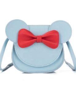 Baby Girl Cartoon Crossbody Bag, Cute Mouse Ear Bowknot Magnetic Snap - Blue