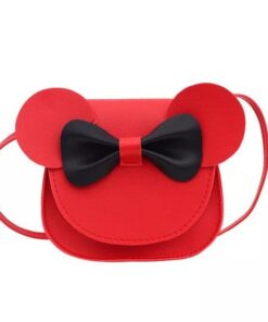 Baby Girl Cartoon Crossbody Bag, Cute Mouse Ear Bowknot Magnetic Snap - Red