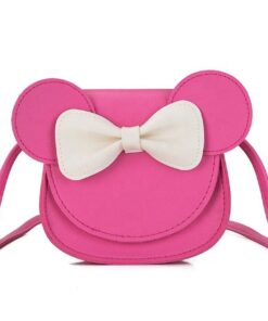Baby Girl Cartoon Crossbody Bag, Cute Mouse Ear Bowknot Magnetic Snap - Rose Red