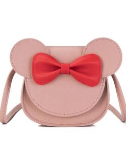 Baby Girl Cartoon Crossbody Bag, Cute Mouse Ear Bowknot Magnetic Snap - Safflower Pink