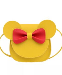 Baby Girl Cartoon Crossbody Bag, Cute Mouse Ear Bowknot Magnetic Snap - Yellow