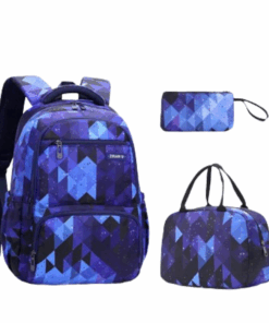 Backpack 3-Piece Set Waterproof Trolley School Bag with 6 Wheels - NavyBlue