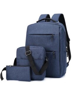 Backpack with Messenger Bag Handbag External USB for Traveling (3 Piece Set) - Blue