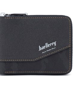 Baellerry RFID Retro Bifold Zipper Wallet - Black