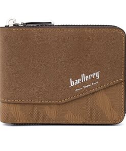 Baellerry RFID Retro Bifold Zipper Wallet - Light Brown