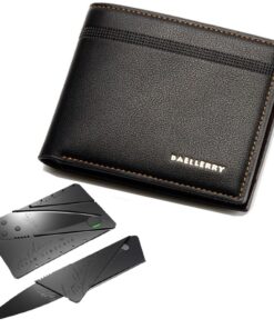 Baellerry Wallets For Men PU Leather Bi Fold Wallet -DR003 + Card Knife - Black