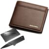 Baellerry Wallets For Men PU Leather Bi Fold Wallet -DR003 + Card Knife - Brown