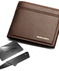 Baellerry Wallets For Men PU Leather Bi Fold Wallet -DR003 + Card Knife - Brown