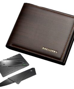 Baellerry Wallets For Men PU Leather Bi-Fold Wallet DR005 + Card Knife - Dark Brown