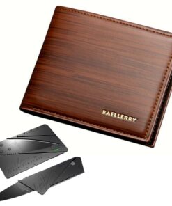 Baellerry Wallets For Men PU Leather Bi-Fold Wallet DR005 + Card Knife - Light Brown