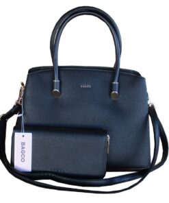 BAGCO - Black Imitation Leather Structured Tote with Dual Handles and Strap